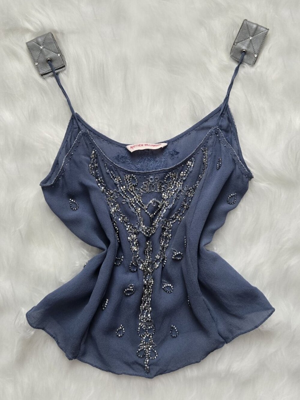 Matthew Williamson Sleeveless Beaded Embellished Top Blue
